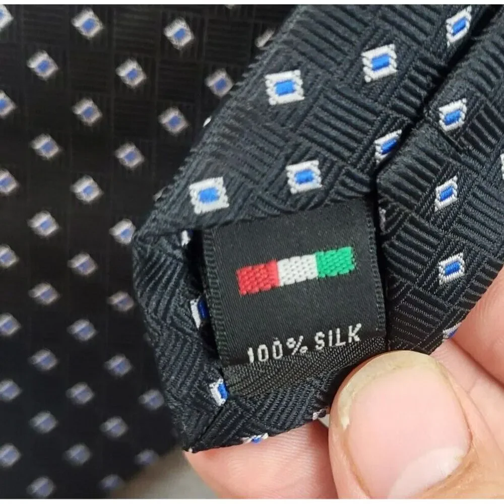 Valentina Italy Milano Black Geometric Diamond 100%‎ Silk Men's Neck Tie